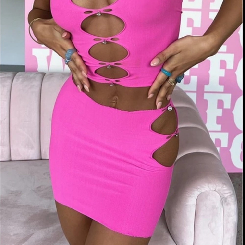 white fox hot pink skirt with cut outs